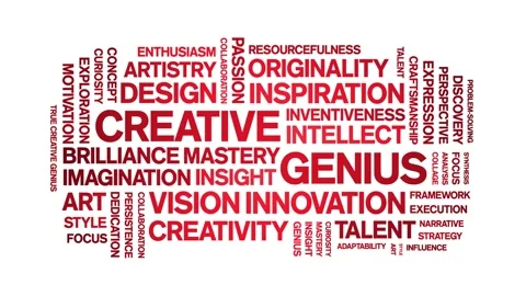 Creative Genius animated word cloud,animation kinetic typography seamless loop. Stock Footage 311434970