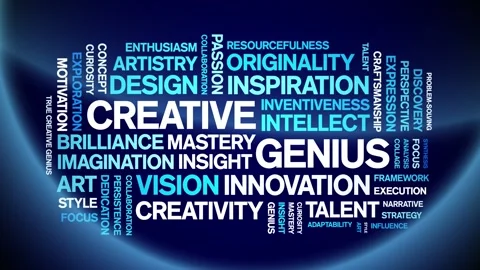 Creative Genius animated word cloud,animation kinetic typography seamless loop. Stock Footage 311435736