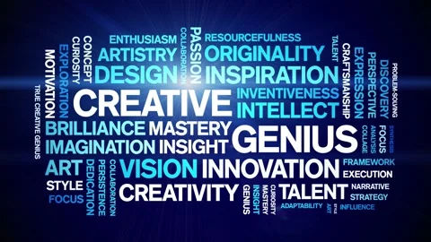 Creative Genius animated word cloud,animation kinetic typography seamless loop. Stock Footage 311435773