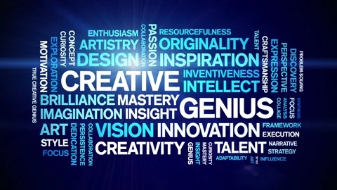 Creative Genius animated word cloud,animation kinetic typography seamless loop. Stock Footage 311435829