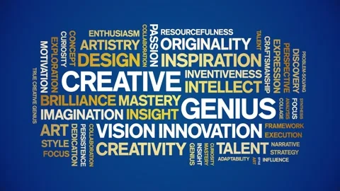 Creative Genius animated word cloud,animation kinetic typography seamless loop. Stock Footage 311436143