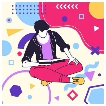 Creative geometric card. Cartoon young character. Guy portrait. Casual man Stock Illustration
