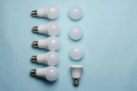 Creative geometric composition with LED lights on a blue background. Stock Photos