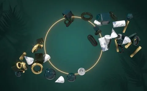 The creative geometries with glowing circles, 3d rendering. Illustrazione stock