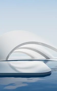 Creative geometry building with water surface, 3d rendering. Fotos de archivo