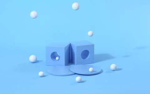 Creative geometry stage with blue background, 3d rendering. Illustrazione stock