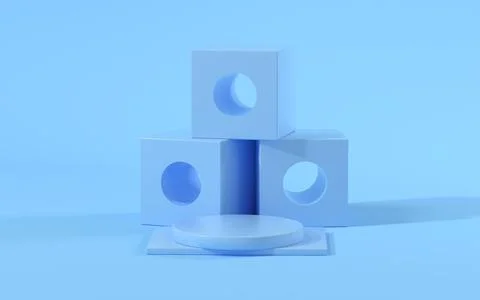 Creative geometry stage with blue background, 3d rendering. Illustrazione stock