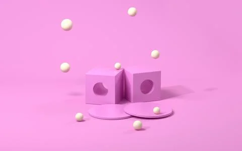 Creative geometry stage with magenta background, 3d rendering. Stock Illustration