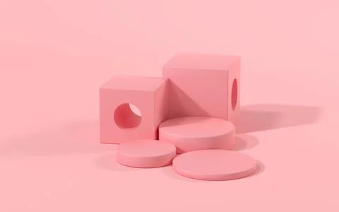 Creative geometry stage with pink background, 3d rendering. Illustrazione stock