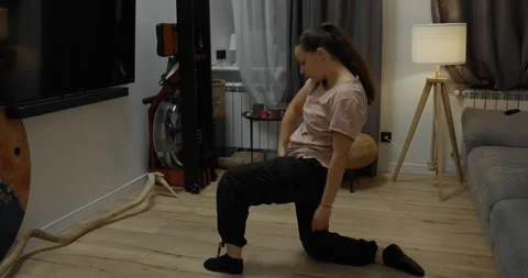 Creative girl dancing Techno hand dance in modern style in creative person room Video stock 316264475