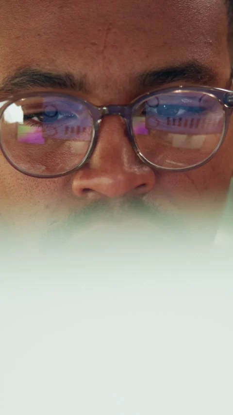 Creative, glasses and man with computer in office, digital marketing or ad Stock Footage 340800443