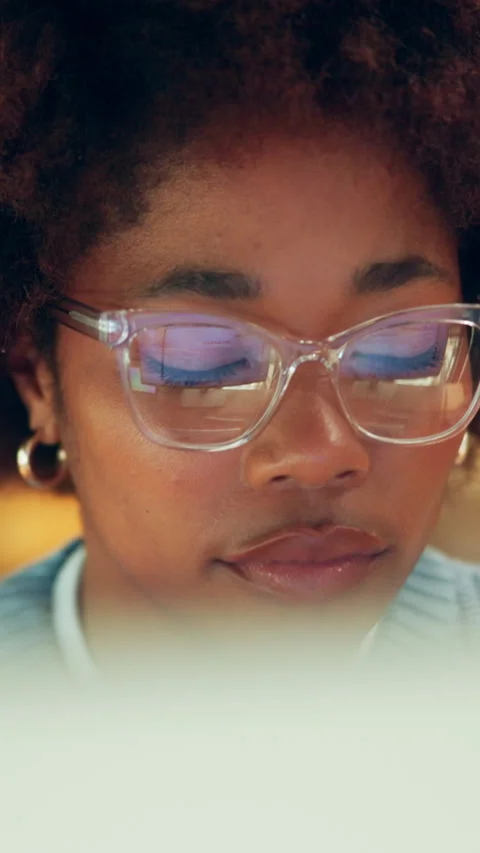 Creative, glasses and woman with computer in office, digital marketing and ad Stock Footage 340824575