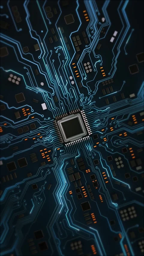Creative glowing chip circuit board hologram AI background Big data advanced tec Stock Footage 341895380