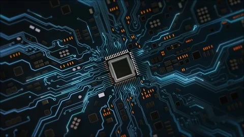Creative glowing chip circuit hologram AI background Big data advanced technolog Stock Footage 341895388