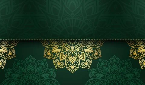Creative gradient green color golden color mandala background design vector Stock Illustration