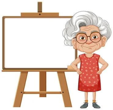 Creative Grandma with Blank Canvas 스톡 일러스트