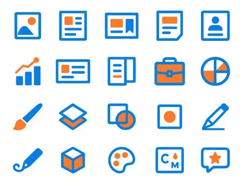 Creative graphic design elements and resources flat icon set for business p.. Illustrazione stock