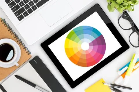 Creative graphic design's desk Stock Photos