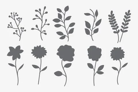 Creative gray leaf silhouettes perfect for botanical illustrations or desig.. Stock Illustration