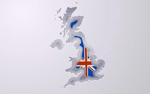Creative Great Britain map with flag colors in paper cut style. Stock Illustration