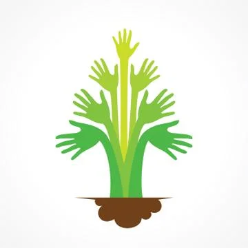 Creative green hand tree design concept vector Stock Illustration