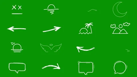 Creative green screen footage with exactly sixteen unique white doodle Видео 346825896