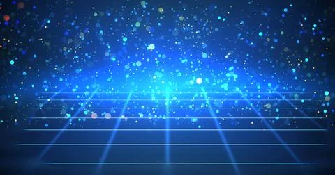 Creative grid placement with glittering shimmering particle dust flow. 3d u.. Illustrazione stock