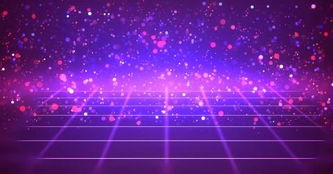 Creative grid placement with glittering shimmering particle dust flow. 3d u.. Illustrazione stock