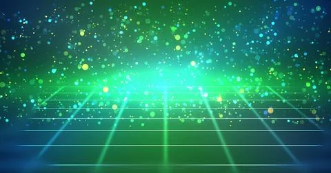 Creative grid placement with glittering shimmering particle dust flow. 3d u.. Illustrazione stock