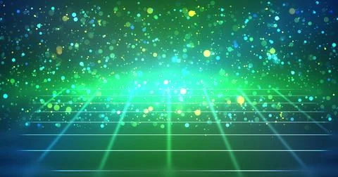 Creative grid placement with glittering shimmering particle dust flow. 3d u.. 스톡 일러스트