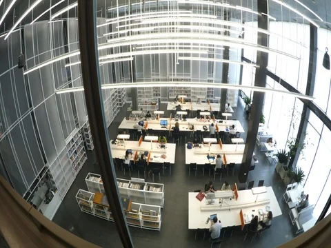 Creative Group Of Young People Working In Coworking Space In Library. Stock Footage 78174984