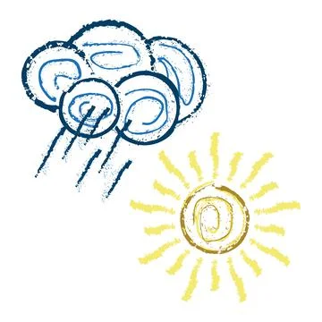 Creative grunge sun and rain cloud doodles Stock Illustration