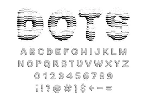 Creative halftone dots font with letters and numbers in black and white design Stock Illustration