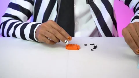 Creative Halloween Nails Building Lego Set Indoors for Festive Fun, timelapse Stock Footage 328293680