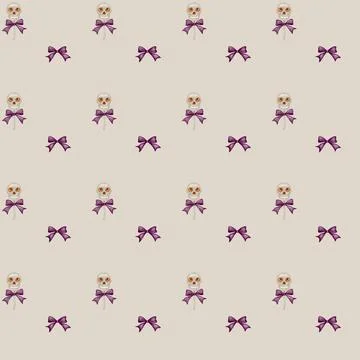 Creative Halloween seamless pattern featuring skulls and bows in autumn color Stock Illustration