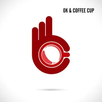 Creative hand and coffee cup abstract logo design.Hand Ok symbol icon.Coffee Stock Illustration