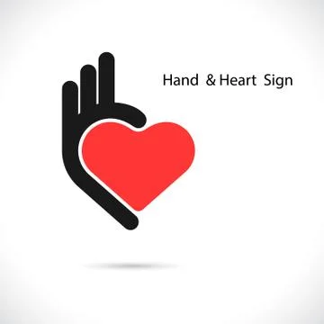 Creative hand and heart shape abstract logo design.Hand Ok symbol icon.Corpor Stock Illustration