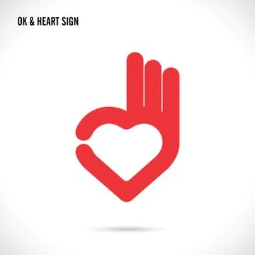 Creative hand and heart shape abstract logo design.Hand Ok symbol icon.Happy Stock Illustration