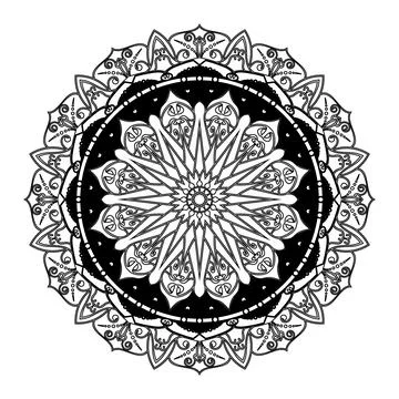 Creative hand drawn abstract black and white colors lotus flower mandala Stock Illustration