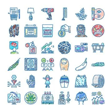 Creative hand drawn scribble doodle icons collection set 스톡 일러스트