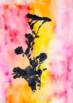 Creative hand painted texture with plant imprints. Colorful paper background. Stock Illustration