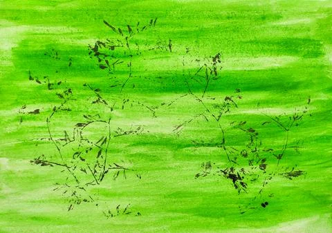 Creative hand painted texture with plant imprints. Colorful paper background. Stock Illustration