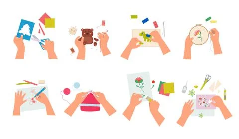 Creative handmade craft set. Cutting colored applications making soft toys Stock Illustration