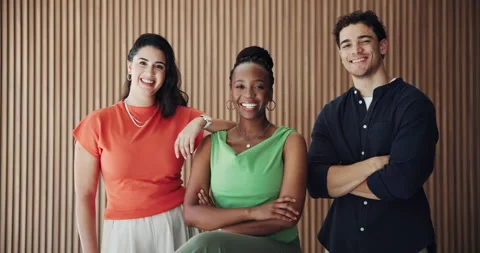 Creative, happy and face of team in office for journalism, career development Stock Footage 331056268