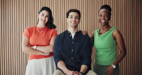 Creative, happy and face of team at agency for journalism, career development Stock Footage 331056535