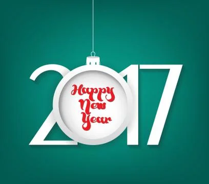 Creative happy new year 2017 text design with christmas ball Stock Illustration