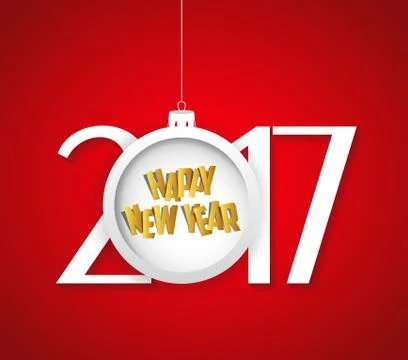 Creative happy new year 2017 text design with christmas ball Stock Illustration