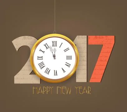 Creative happy new year 2017 clock design Stock Illustration