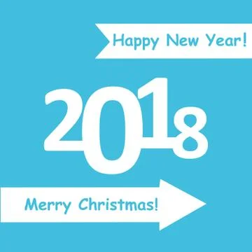 Creative happy new year 2018 design. Flat design with shadow. Outline. Stock Illustration