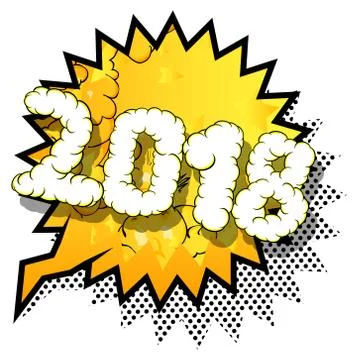 Creative happy new year 2018 design card on comic book background. Vector ill Illustrazione stock